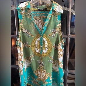 Apt. 9 Teal and Gold Patterned Top